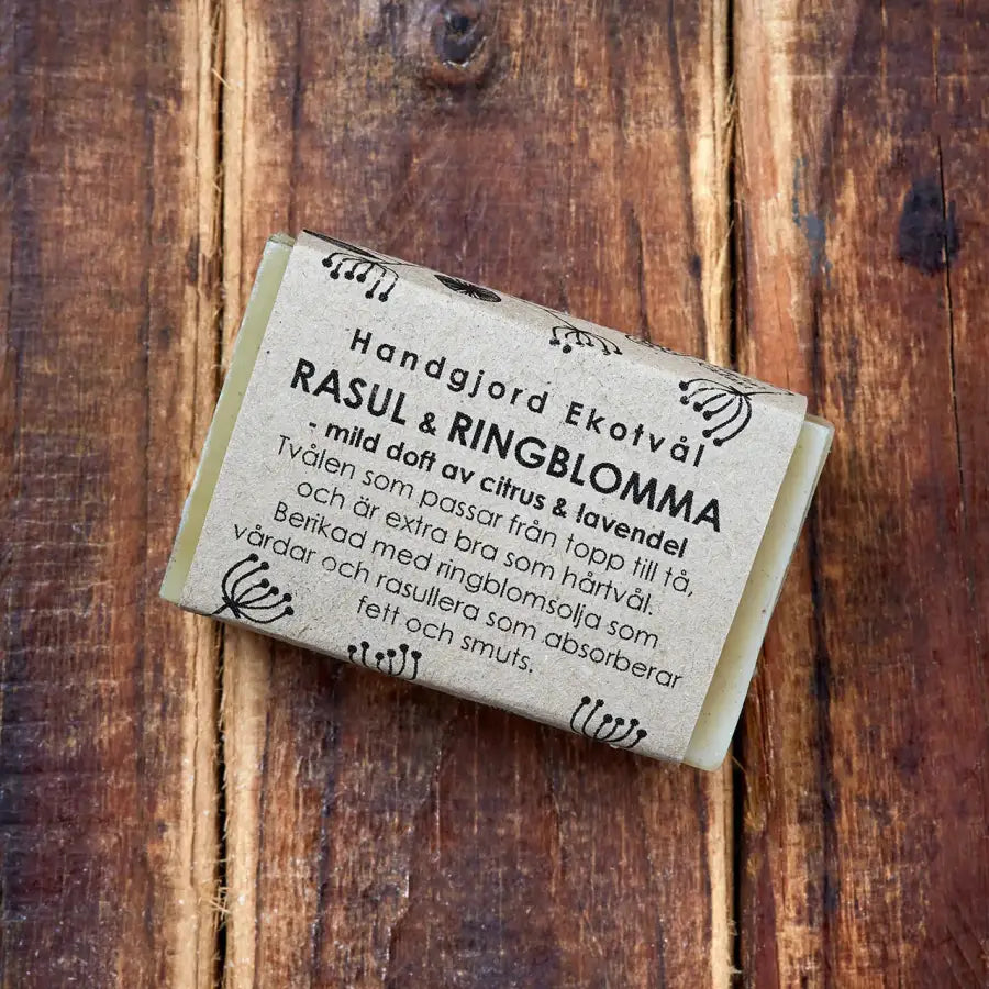 Malin i Ratan, Ekotvål Rasul & Ringblomma - mild doft av citrus & lavendel Malin i Ratan