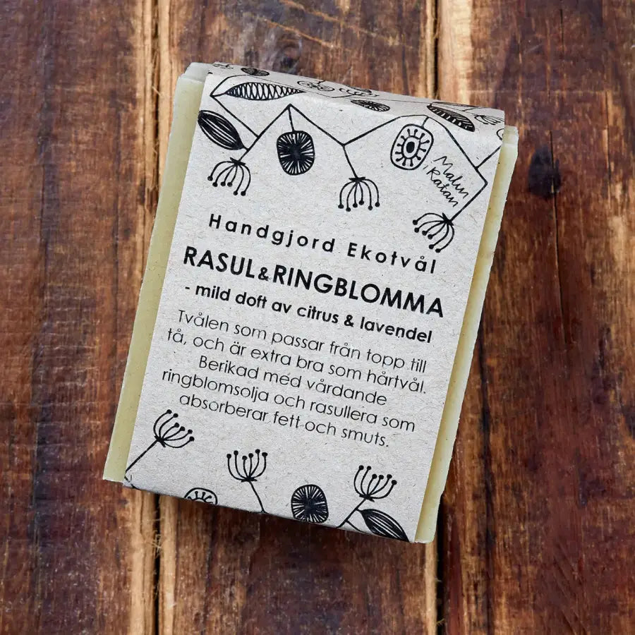 Malin i Ratan, Ekotvål Rasul & Ringblomma - mild doft av citrus & lavendel Malin i Ratan